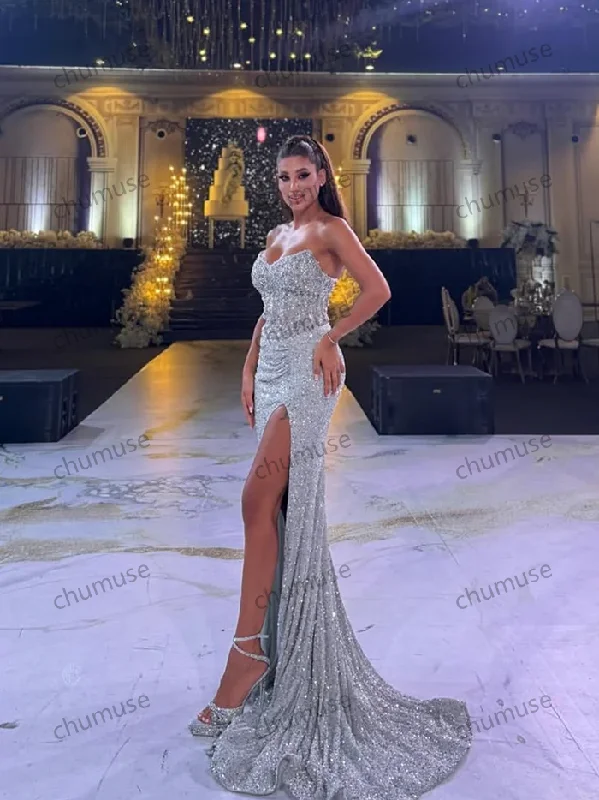 Flutter-Sleeve DressGlittering Sleeveless Tube Top Sexy Style Custom-Made Prom Dress Flutter-Sleeve DressGlittering Sleeveless Tube Top Sexy Style Custom-Made Prom Dress
