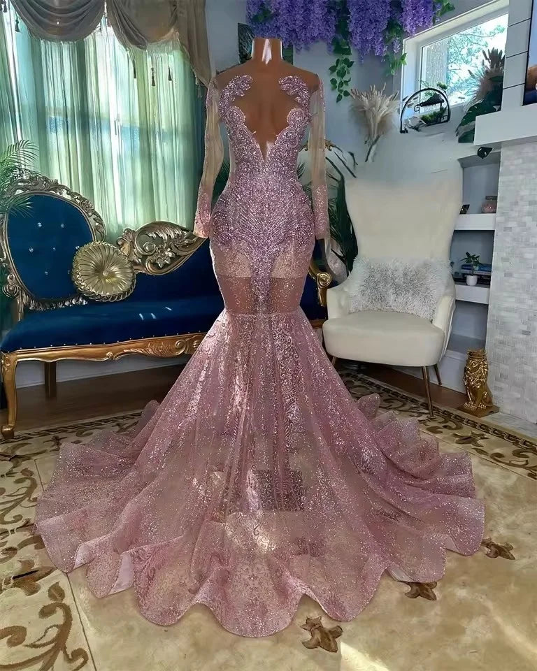 High-Low DressLilac Crystal Beading Prom Dresses Mermaid Long Sleeves Birthday Dresses Black Girls 2025 Cocktail Gown Customized High-Low DressLilac Crystal Beading Prom Dresses Mermaid Long Sleeves Birthday Dresses Black Girls 2025 Cocktail Gown Customized