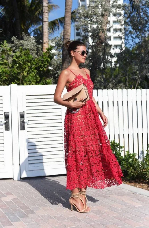 Button-Down DressSexy Prom Dress,Red Prom Dress,Lace Prom Dress,Spaghetti Prom Dress S9183