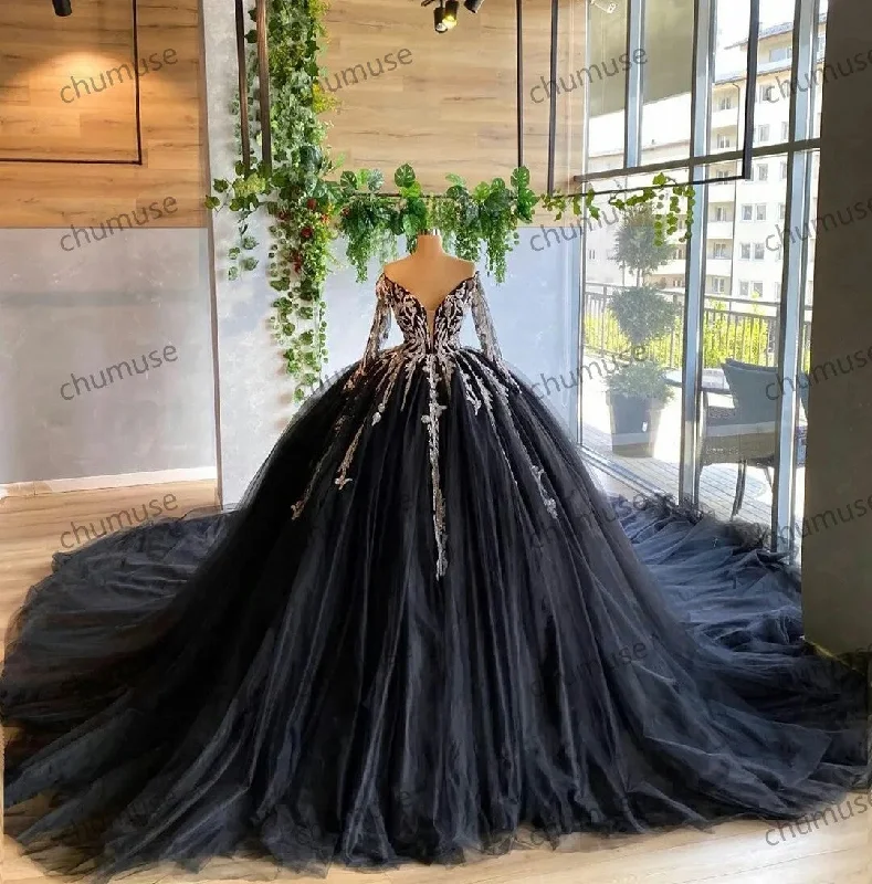 Empire DressBlack Ball Gown Quinceanera Dresses Off Shoulder Long Sleeve Lace Appliques Prom Dress Empire DressBlack Ball Gown Quinceanera Dresses Off Shoulder Long Sleeve Lace Appliques Prom Dress