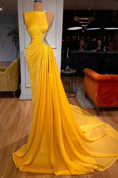 women's glam dressesBright Yellow Long Prom Dress Mermaid Prom Dress Y100