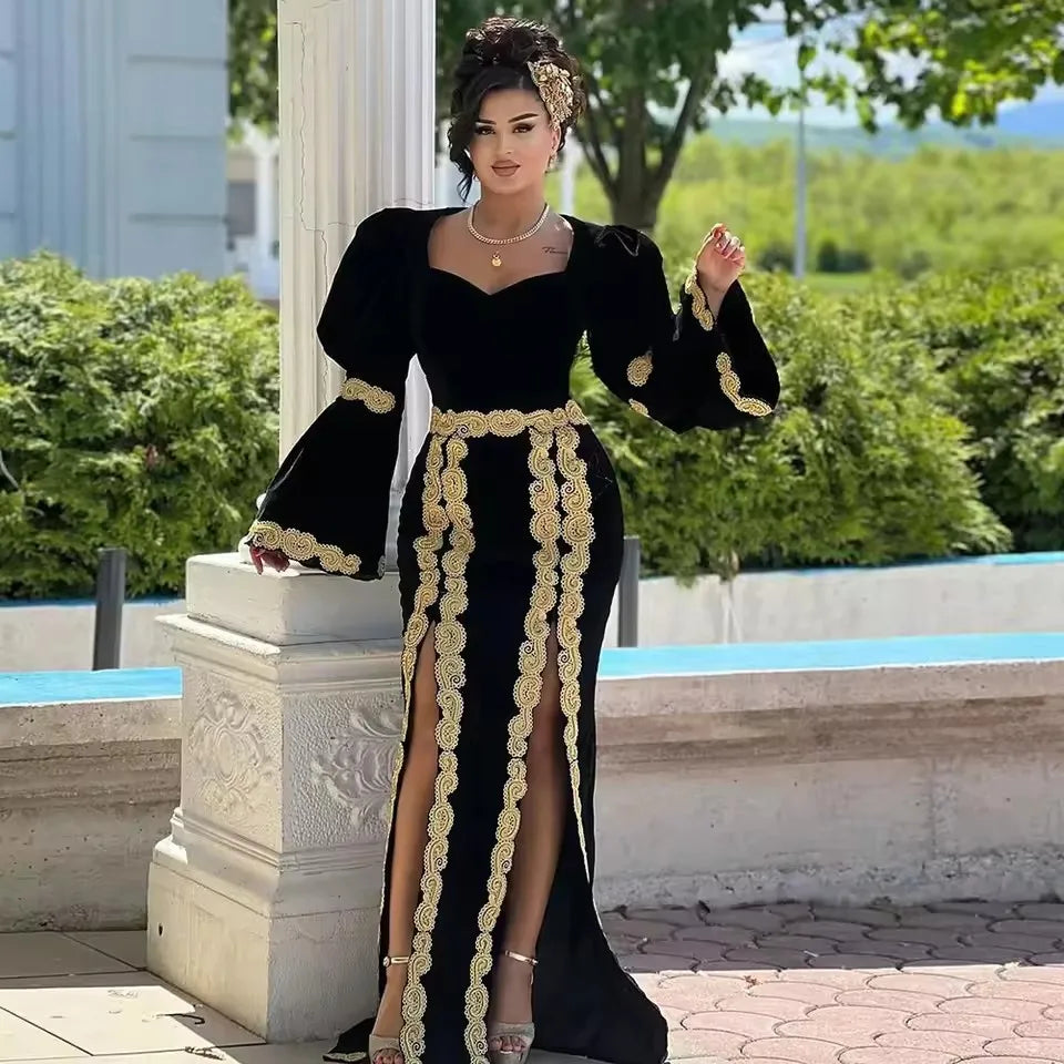 Floor-Length DressCustomized Vestidos Formales Traditional Kosovo Albanian Evening Dresses Long Sleeves Applique Prom Dress Robe De Soirée De Mari