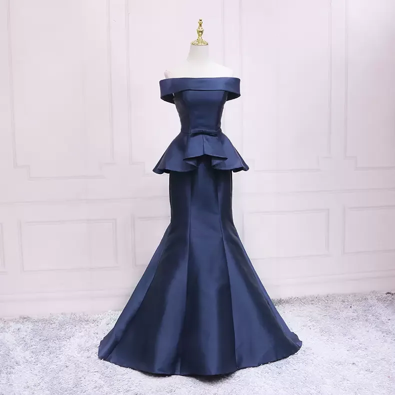 Bow-Tie DressSimple Blue Mermaid Satin Prom Dress  s19