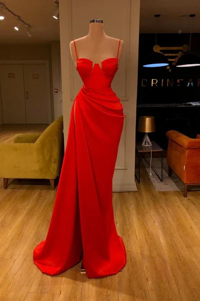 women's designer dressesGorgeous Spaghetti Strap Unique Round Cup High split Red Prom Dress Y81 women's designer dressesGorgeous Spaghetti Strap Unique Round Cup High split Red Prom Dress Y81