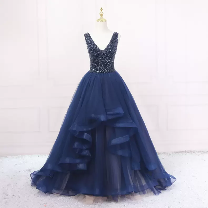 Sweetheart Neckline DressFashion V Neck Blue Prom Dress A-line Prom Dress s10