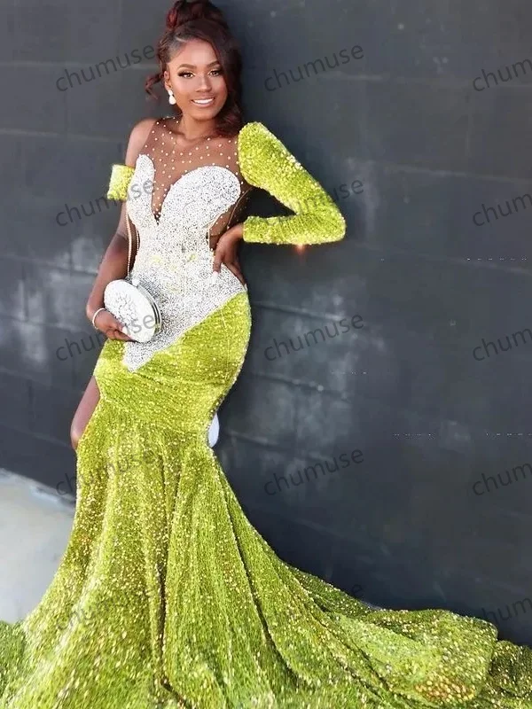 Skater DressGreen African American Prom Dresses Mermaid Long Sleeves Sequins Black Girls Evening Dresses Gown Skater DressGreen African American Prom Dresses Mermaid Long Sleeves Sequins Black Girls Evening Dresses Gown