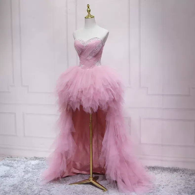 Pastel DressSweetheart Pink Prom Dress Hi-low Tulle Dress s28
