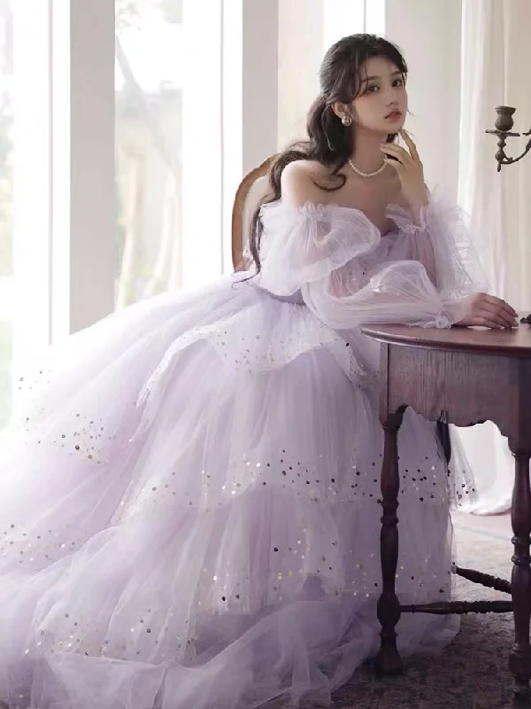 women's empire-line dressessparkly prom dresses, purple prom dresses, off the shoulder prom dresses, long sleeve prom dresses, tulle prom dress Y507