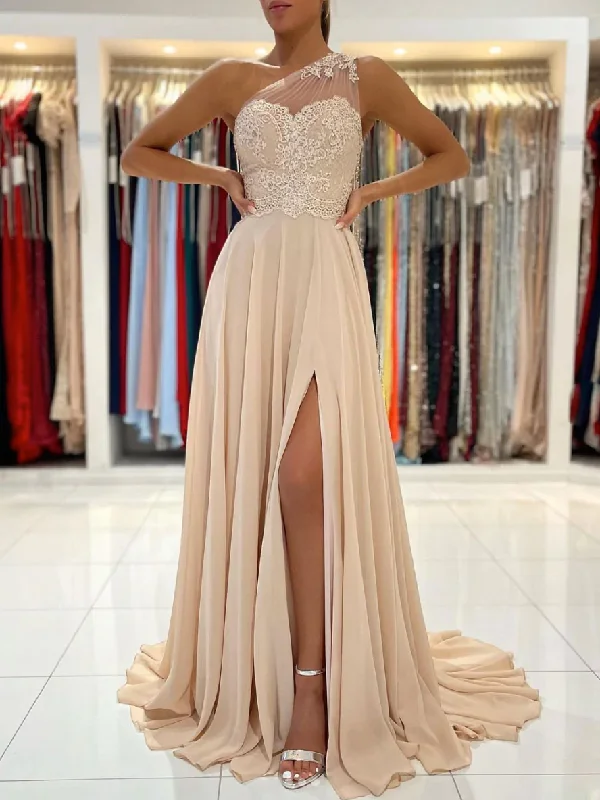 Casual DressChampagne chiffon lace long prom dress, champagne bridesmaid dress Y46 Casual DressChampagne chiffon lace long prom dress, champagne bridesmaid dress Y46