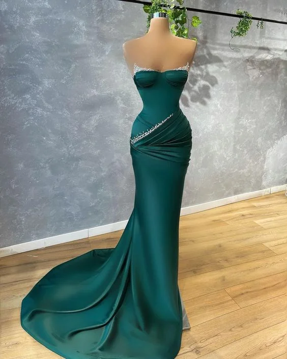 women's halter dressesGreen Beaded Long Evening Prom Dress Y162