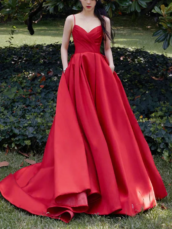 Casual Chic DressSpaghetti Straps V Neck Red Satin Prom Dresses, Red V Neck Satin Long Formal Graduation Dresses Y231 Casual Chic DressSpaghetti Straps V Neck Red Satin Prom Dresses, Red V Neck Satin Long Formal Graduation Dresses Y231