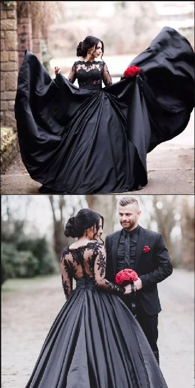 Velveteen DressBlack Long Sleeves Lace Elegant Modest Prom Dress, A-Line Ball Gown Prom Dresses  S6073