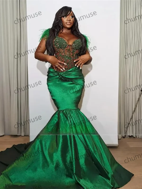 women's versatile dressesGreen Beaded Mermaid Evening Dresses Feathers Luxury Women Prom Gowns women's versatile dressesGreen Beaded Mermaid Evening Dresses Feathers Luxury Women Prom Gowns