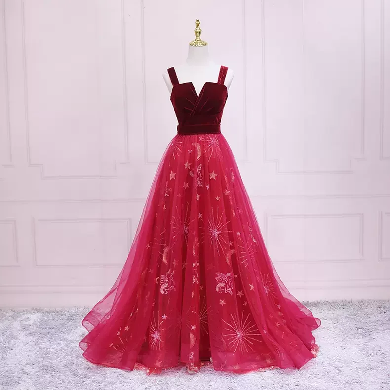 Velvet DressStraps Elegant A-line Prom Dress New Arrival Prom Dress s35