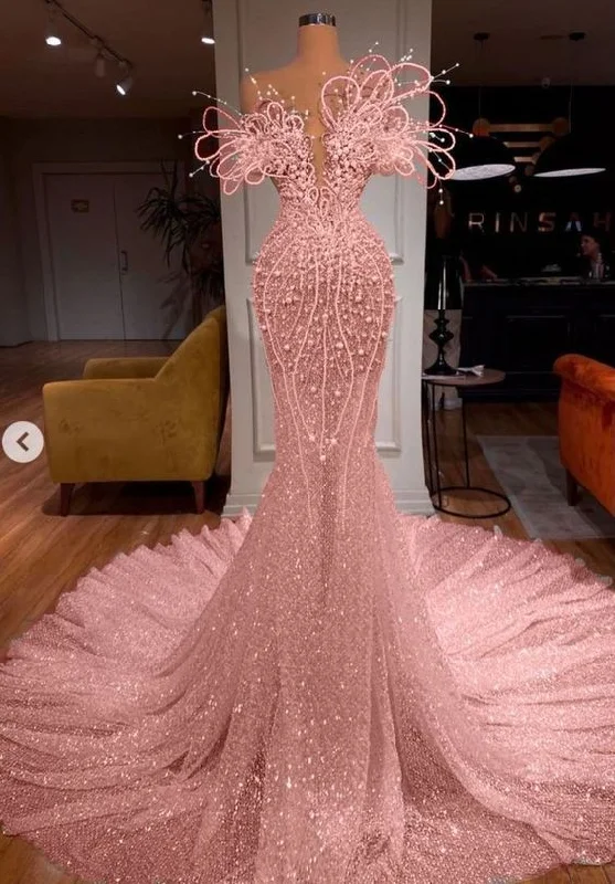 Zip-Up DressPink Mermaid Prom Dress Uniuqe Prom Dress Y72