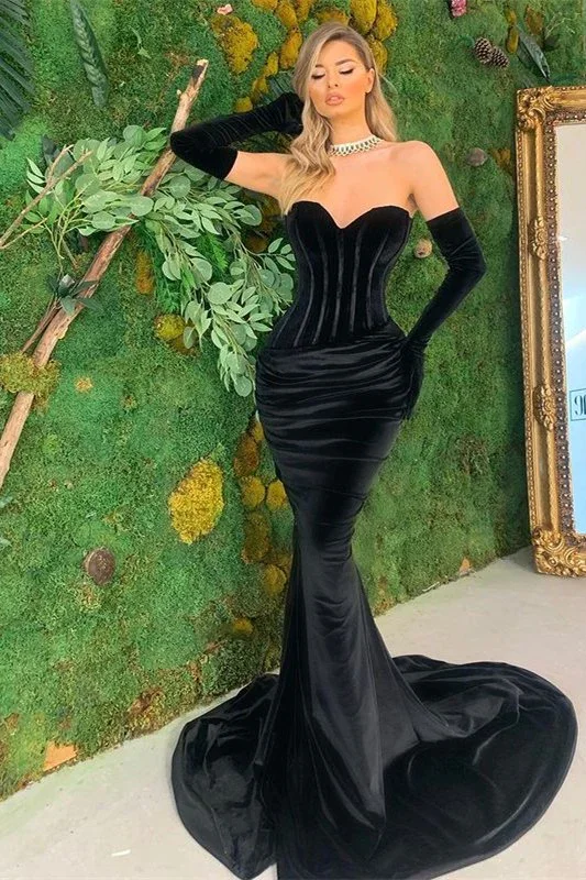 women's prom dressesBlack Sweetheart Mermaid Prom Dress Velvet