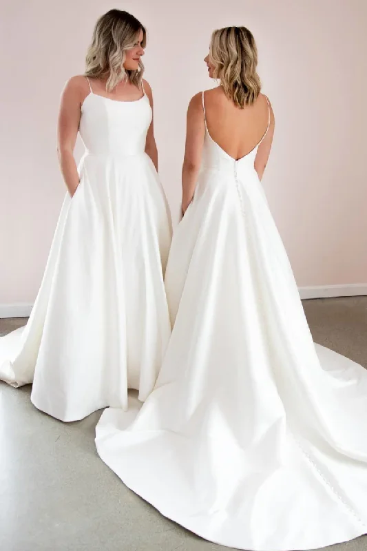 Tall Women DressSimple white satin long prom dress white formal dress Y252