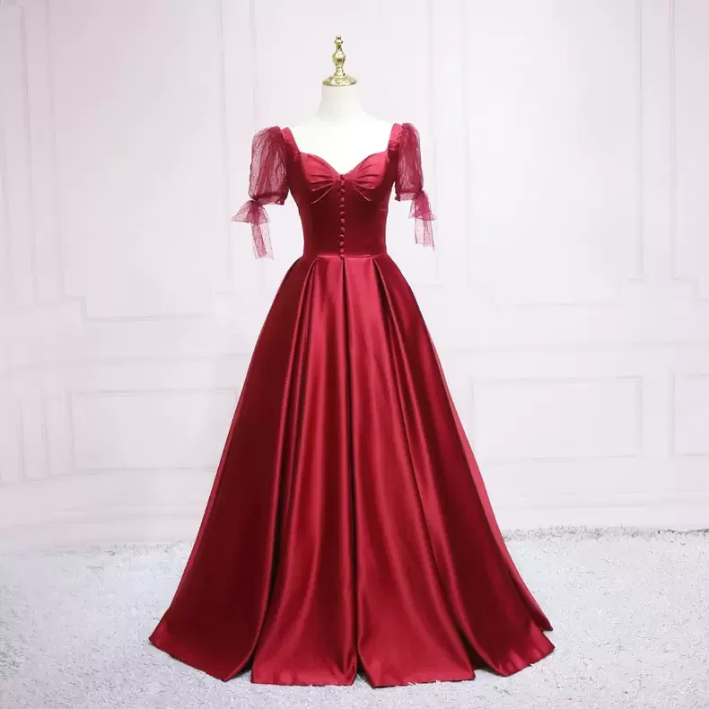 Laced DressBurgundy Satin Prom Dress A-line Prom Dress s20