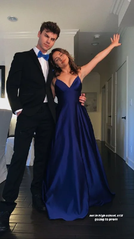 Fit-And-Flare DressSpaghetti Straps V Neck Simple Prom Dress Navy Blue Prom Dress Y19 Fit-And-Flare DressSpaghetti Straps V Neck Simple Prom Dress Navy Blue Prom Dress Y19