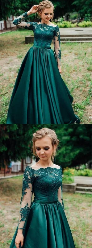Bell-Sleeve DressGorgeous Prom Dress,Dark Green Prom Dress,Long Sleeves Prom Dress,Lace Prom Dress S9362