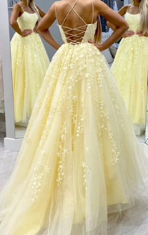 Leather DressTulle prom dresses yellow ball gown  S7003