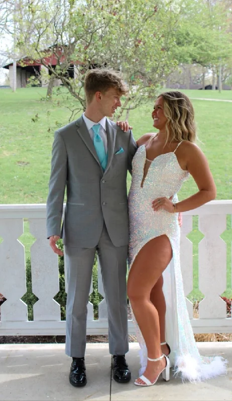 women's sustainable dressesSpaghetti Straps White Sequin Prom Dress Stunning Formal Gown With Feather Bottom Y113 women's sustainable dressesSpaghetti Straps White Sequin Prom Dress Stunning Formal Gown With Feather Bottom Y113