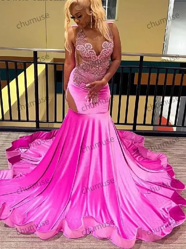 women's cinched-waist dressesPink Crystal Beading Long Mermaid Prom Dresses Black Girls women's cinched-waist dressesPink Crystal Beading Long Mermaid Prom Dresses Black Girls