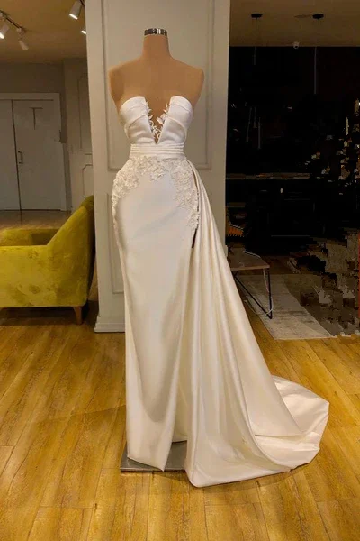 women's work dressesGlamorous Ivory Mermaid Long Prom Dress With Appliques Y493