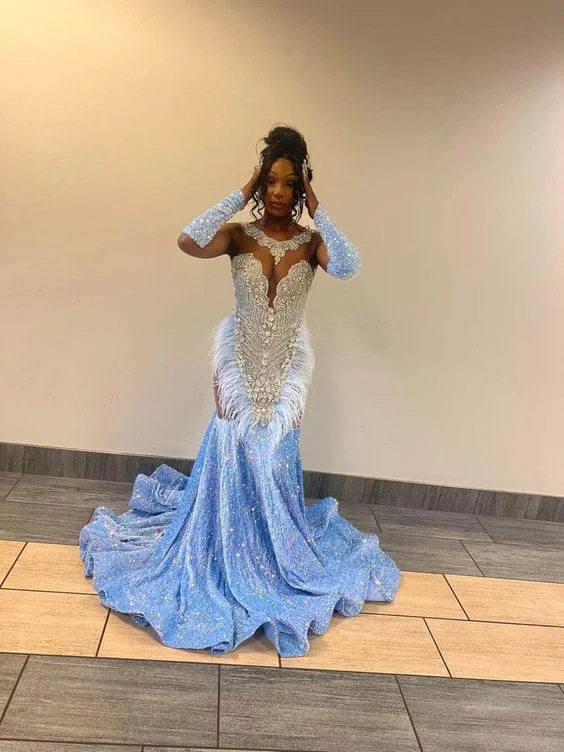 Bohemian DressSequines Prom Dresses with sleeves