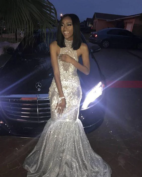 women's lace dressesMermaid Sleeveless Long Prom Dresses,Sparkly Prom Dress Y575