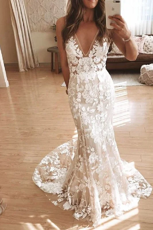 women's casual Friday dressesV Neck Elegant Lace Mermaid Prom Dress S18900