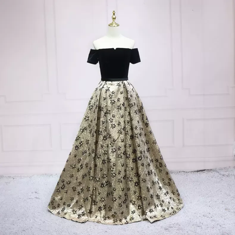 Crepe DressVintage Print Flowers Long Prom Dress s43