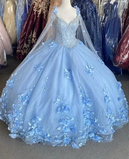 women's shift dressesBlue flowers  tulle ball gown , chic prom dress S26907