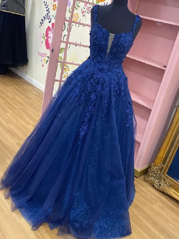 Glamour DressShiny Navy Blue Lace Prom Dresses, Navy Blue Lace Formal Graduation Dresses Y230 Glamour DressShiny Navy Blue Lace Prom Dresses, Navy Blue Lace Formal Graduation Dresses Y230