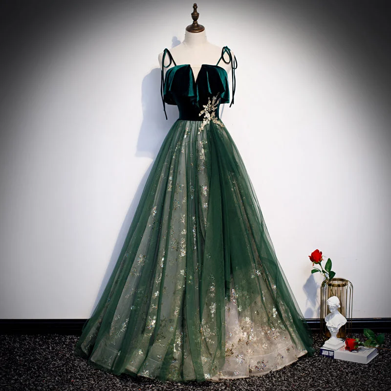 High-Low DressGreen velvet tulle prom dress formal dress s101