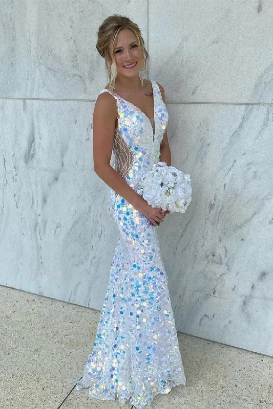 Statement DressMermaid V-Neck Sequined Long Prom Dress