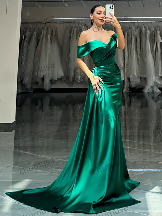 Silk DressGreen Off-the-Shoulder Neckline Hip Wrap High Split Satin Floor Skirt Elegant Dress Prom Dress Silk DressGreen Off-the-Shoulder Neckline Hip Wrap High Split Satin Floor Skirt Elegant Dress Prom Dress