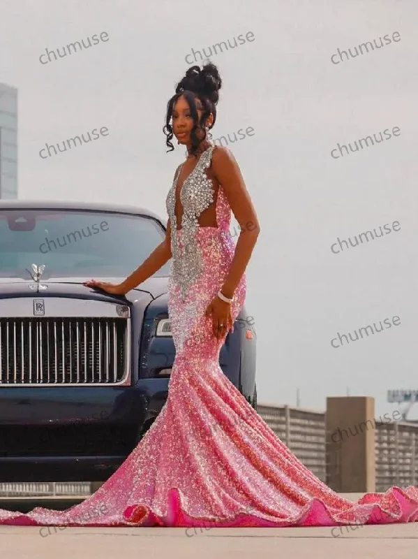 Vintage DressPink Sparkly Long Mermaid Prom Ceremony Dresses for Black Girl Luxury Diamond Crystal Velvet Evening Birthday Gala Dress Vintage DressPink Sparkly Long Mermaid Prom Ceremony Dresses for Black Girl Luxury Diamond Crystal Velvet Evening Birthday Gala Dress