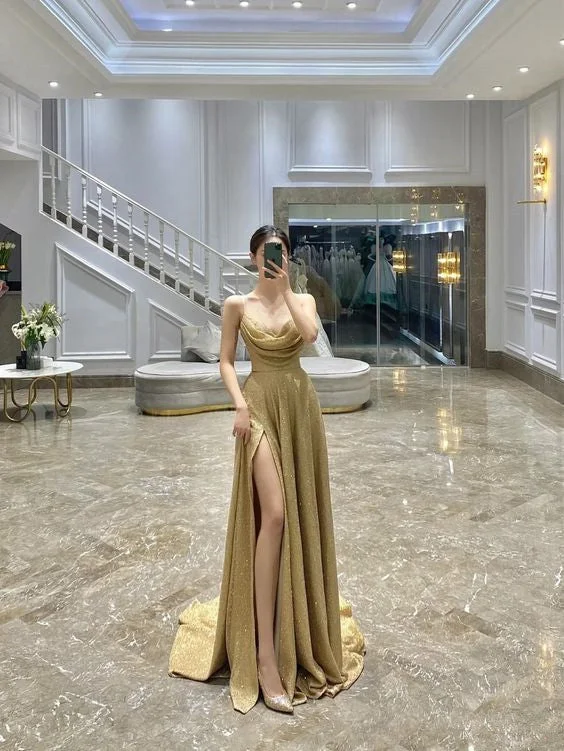 women's custom dressesGlamorous A-line Prom Dress Side Slit Graduation Dress Y385