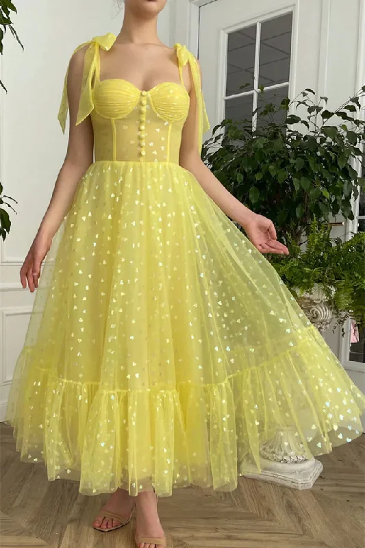 women's maxi dressesElegant Yellow Tulle Tea Length Prom Dress, Sweetheart Neck Yellow Formal Graduation Dress Y208 women's maxi dressesElegant Yellow Tulle Tea Length Prom Dress, Sweetheart Neck Yellow Formal Graduation Dress Y208