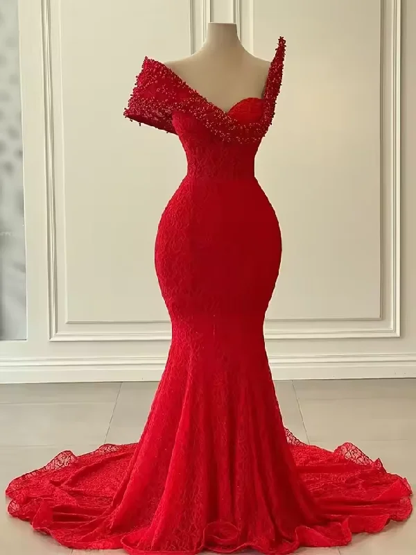 women's stretchy dressesElegaant Red Sweetheart Long Prom Dresses For Black Girl Bead Crystal Birthday Luxury Dress Lace Evening Dresses Customized