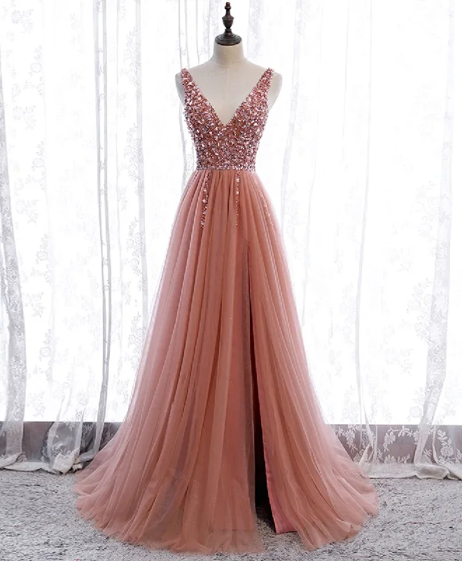 women's minimalist dressesPink V Neck Tulle Sequin Long Prom Dress Pink Formal Dress Y95 women's minimalist dressesPink V Neck Tulle Sequin Long Prom Dress Pink Formal Dress Y95