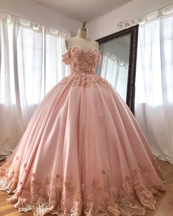 Elegant DressPink Embroidered Lace Quinceanera Dresses Ball Gowns, Long Prom Dress S15407 Elegant DressPink Embroidered Lace Quinceanera Dresses Ball Gowns, Long Prom Dress S15407