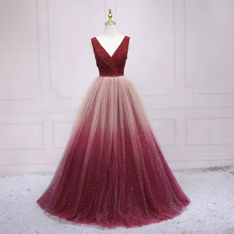 Glitter DressA-line Ombre Prom Dress Sleeveless Shiny Prom Dress s26