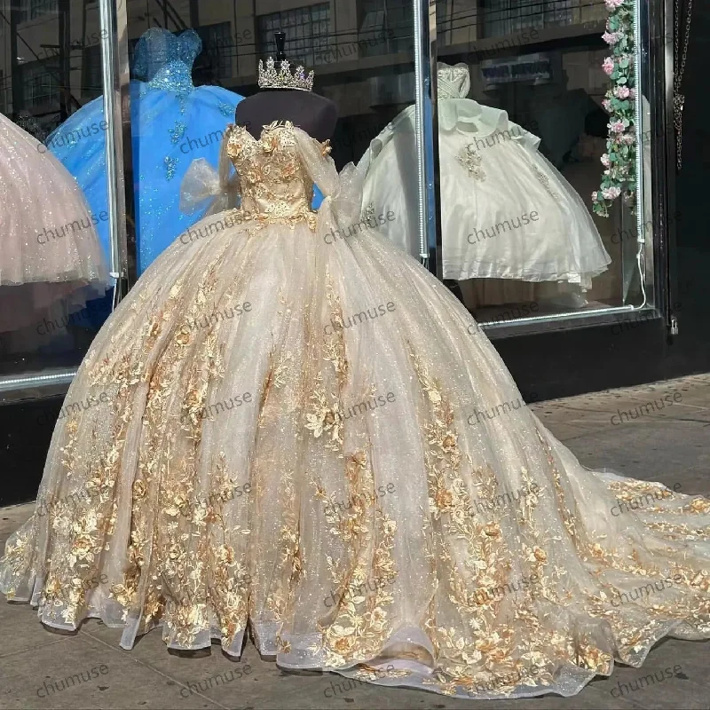 High-Low DressGold Quinceanera Dresses 3D Appliques Flower Sweet 15 16 Years Birthday Prom Dress High-Low DressGold Quinceanera Dresses 3D Appliques Flower Sweet 15 16 Years Birthday Prom Dress