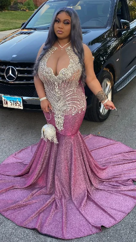 women's pastel dressesShiny Mermaid Prom Dress With Train For Black Girls Y556
