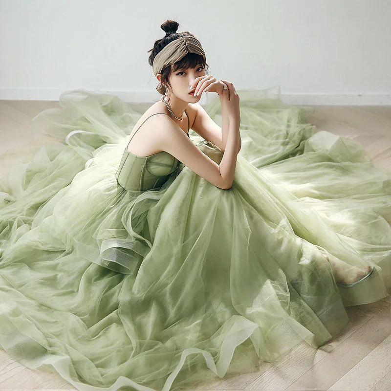 women's empire-line dressesStraps sage green ball gown spring formal prom dress S21224