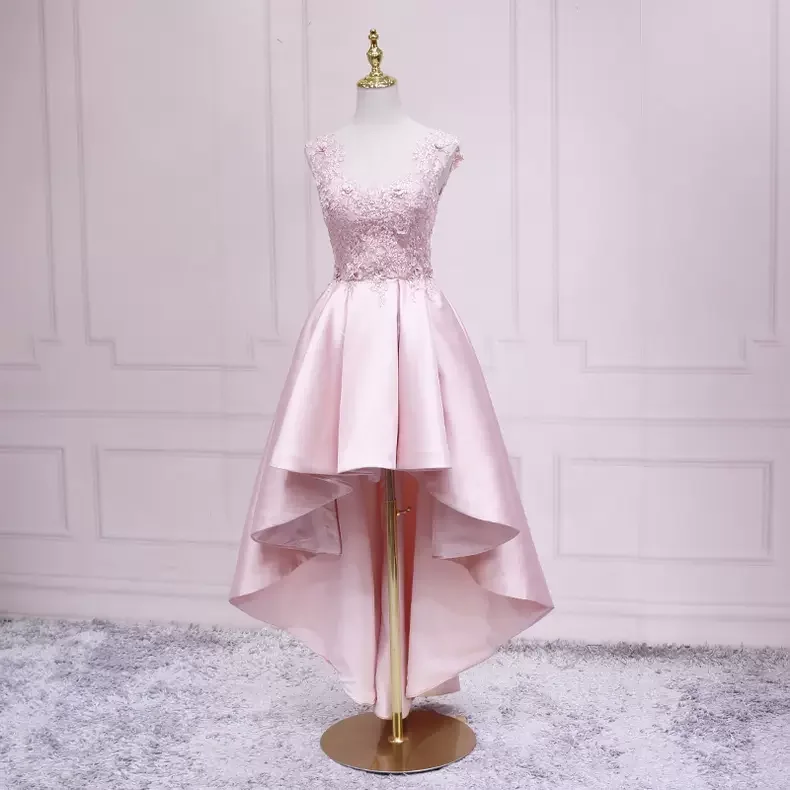 Ribbon DressPink Hi-Low Sleeveless Prom Dress Lace Top s18