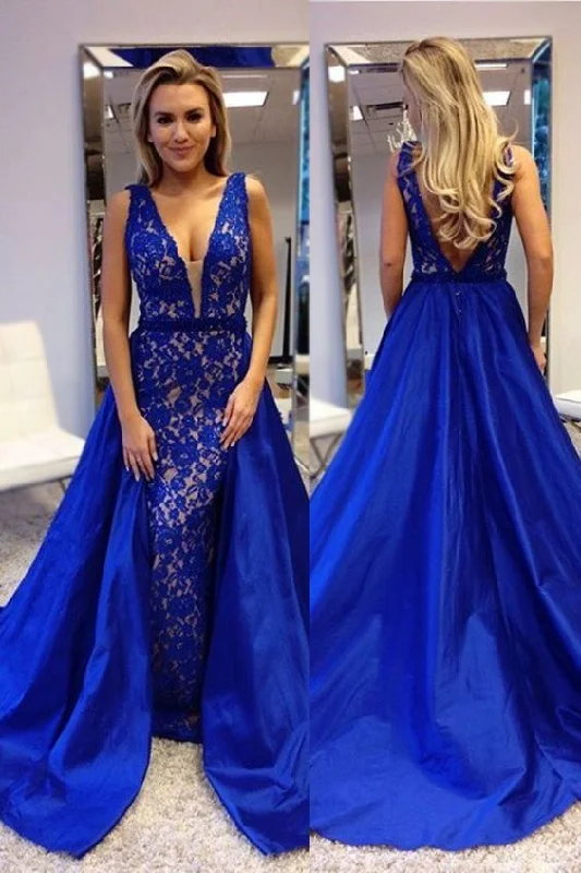 women's floral dressesPlunging V-neck Royal Blue Lace Prom Dresses with Satin Skirt S25172 women's floral dressesPlunging V-neck Royal Blue Lace Prom Dresses with Satin Skirt S25172