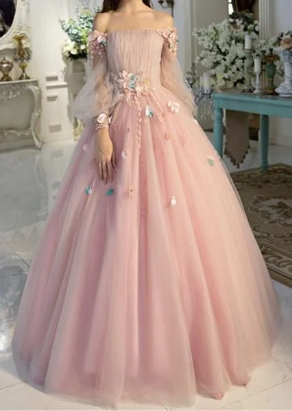 women's metallic dressesLong Sleeve Prom Dresses, Pearl Pink Ball Gown Long Floral Fairy Prom Dress S24387 women's metallic dressesLong Sleeve Prom Dresses, Pearl Pink Ball Gown Long Floral Fairy Prom Dress S24387